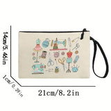 Canvas Toiletry Bag~ Retro Sewing design~ Cream