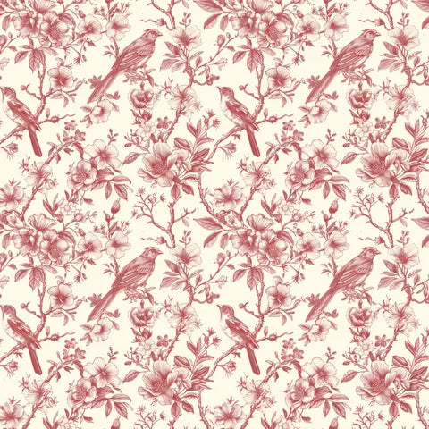 Toile de Jouy~ Birds ~ Red