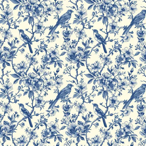 Toile de Jouy~ Birds ~ Navy