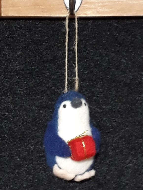 Little Blue Penguin~ Christmas Present~ hanging ornaments